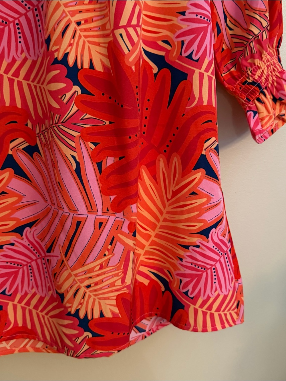 Michelle McDowell Tropical Palm Print Ruffle Shift Dress Pink Orange Medium - Picture 6 of 10
